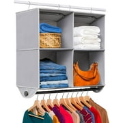 Hold N Storage - 4 Shelf Hanging Closet Organizer with Black Metal Rod - Gray