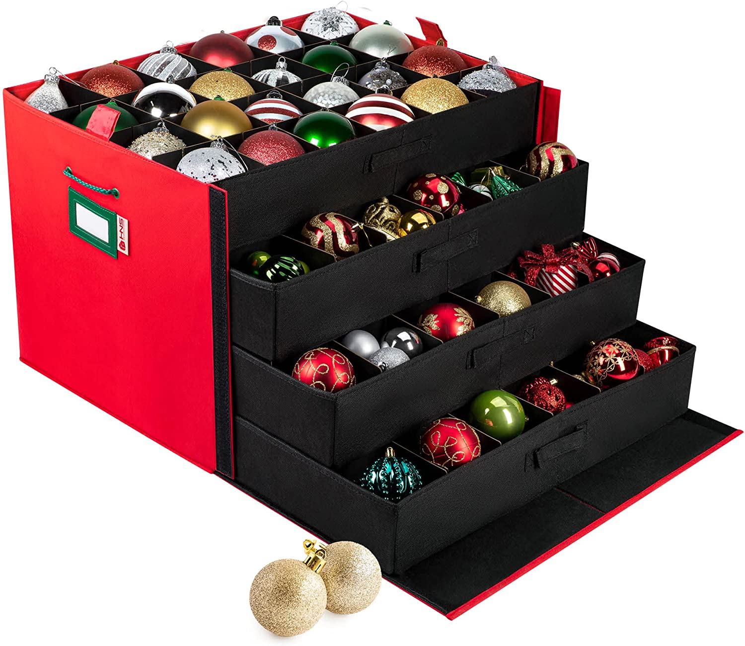 HOLDN Storage Christmas Ornament Storage Container Box with Dividers - Stores Up to 96 - 3 inch Ornaments - Large Christmas Ball Storage Container