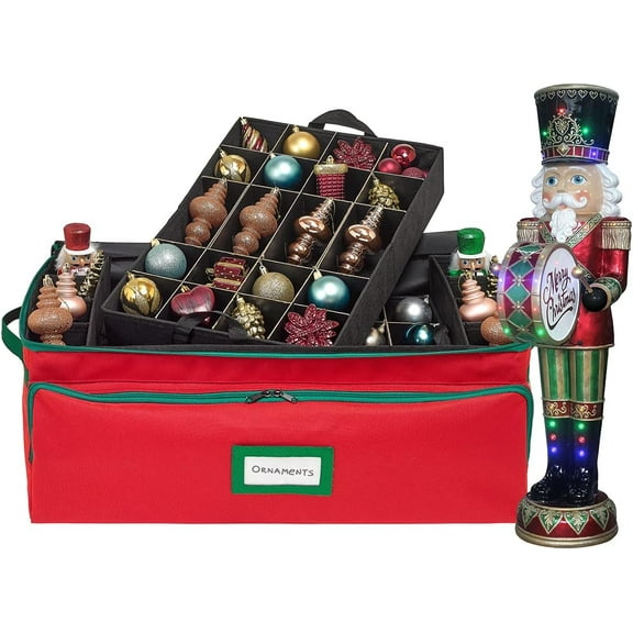 Hold N' Storage Christmas Ornament Storage Box Hold Up to 72-3 Inch Ornaments, Red