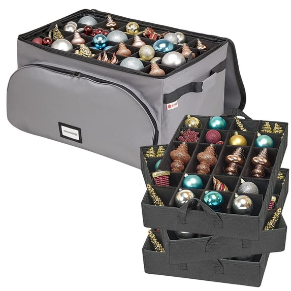 Hold N' Storage Christmas Ornament Storage Box Hold Up to 72-4 Inch Ornaments, Gray
