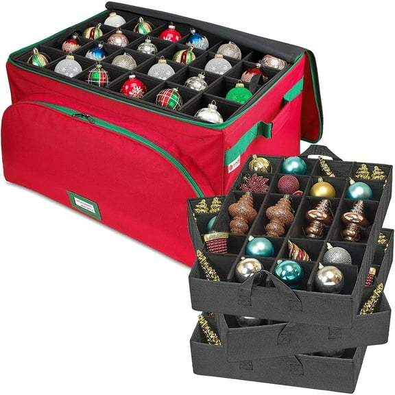 Hold N' Storage Christmas Ornament Storage Box Hold Up to 72-4 Inch Ornaments, Red