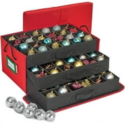 Hold N' Storage Christmas Ornament Storage Box with Dividers and Handles, up to 72 -3" Ornaments - Red