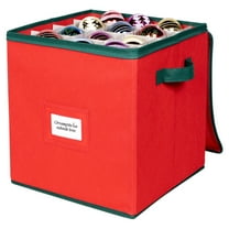 Hold N' Storage Christmas Ornaments Storage Box Polyester with Zipper, up to 64 -3" Ornaments - Red