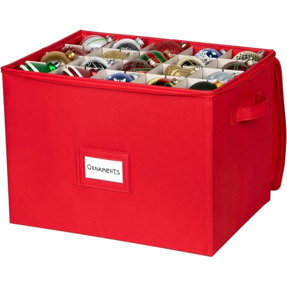 Hold N' Storage Christmas Ornaments Storage Box Polyester with Zipper, up to 80- 3” Ornaments - Red
