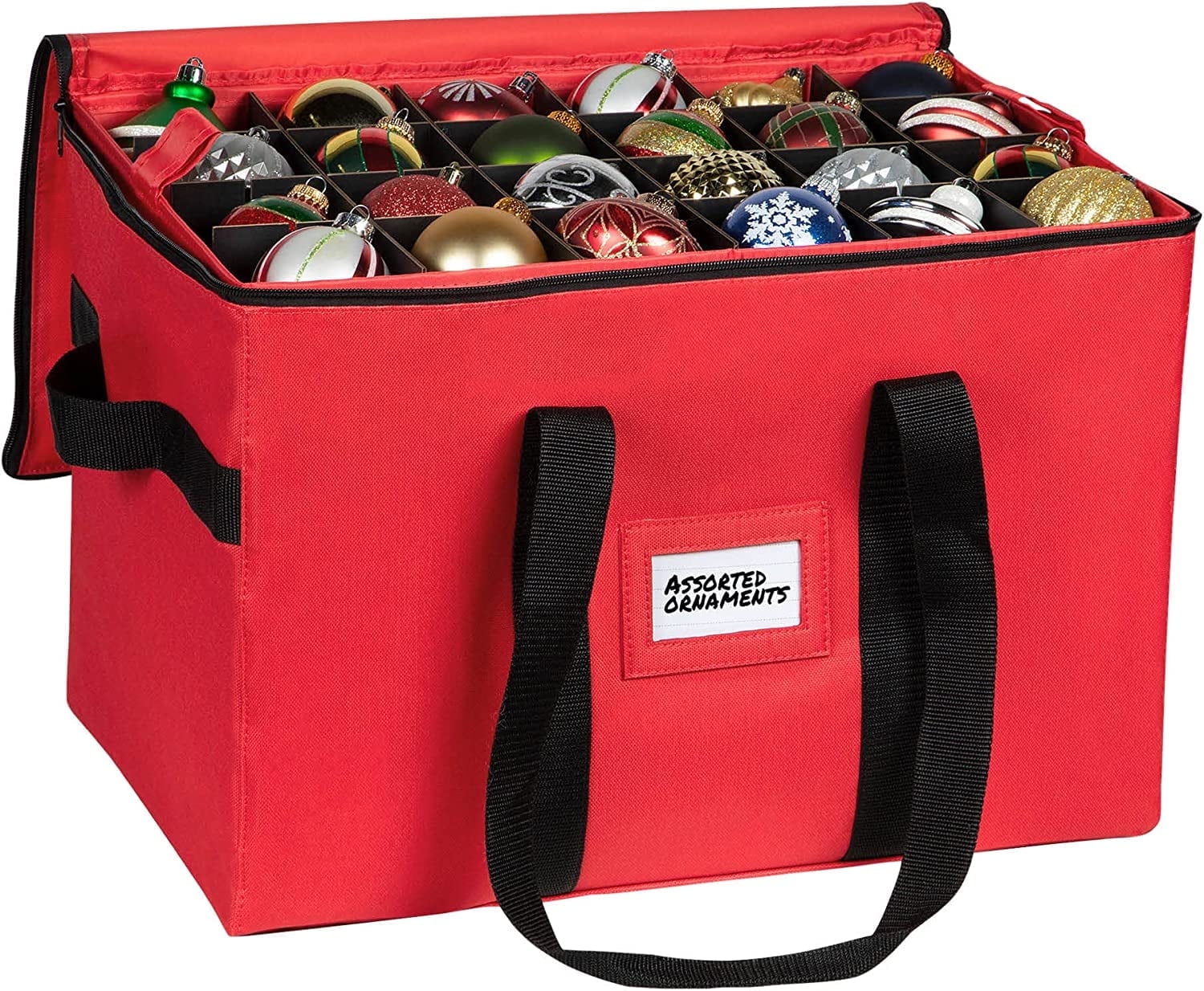 Hold N' Storage Christmas Storage Box Stores up to 96 - 3" Ornaments with Adjustable Dividers - Red - Walmart.com