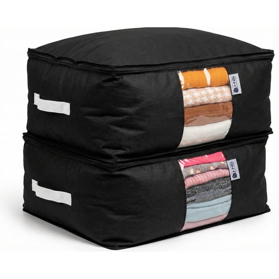 Cedar Clothes Storage Bags, Moth Protection Garment Organizer for Closet & Underbed Storage, Set of 2, Black