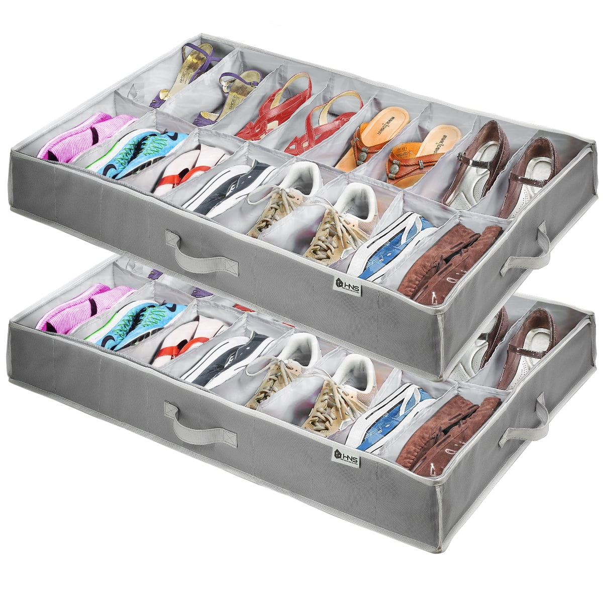 Under Bed Shoe Storage Organizer for Closet Fits 24 Pairs-Sturdy Underbed Shoe Containers Box Bedding Storage Organizador de Zapatos with Clear Cover
