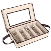 HOLDN STORAGE Flatware Storage Case 5 Compartment Silverware Organizer Box with Removable Lid and Carry Handles Brown - Beige
