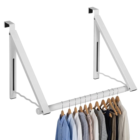 HOLDN' STORAGE Foldable Over The Door Hanger for Clothes, Towels, Coats - White
