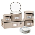 thumbnail image 1 of Hard Shell China Storage Containers 5-Piece Set Moving Boxes for Dinnerware, Glasses, Plates, Mugs and Saucers Sturdy Dish Organizer with Dividers for Seasonal Storage - Service for 12 - Brown, 1 of 7