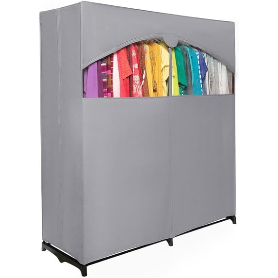 Portable Wardrobe Closet with Metal Hanging Rod. Weight Capacity 50 Lbs – Dark Gray