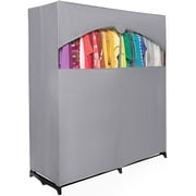 HOLDN' STORAGE Portable Wardrobe Closet with Heavy Duty Metal Rod 65 lb Capacity Zipper Clear Window and Canvas Cover for Clothes Storage, Dark Gray