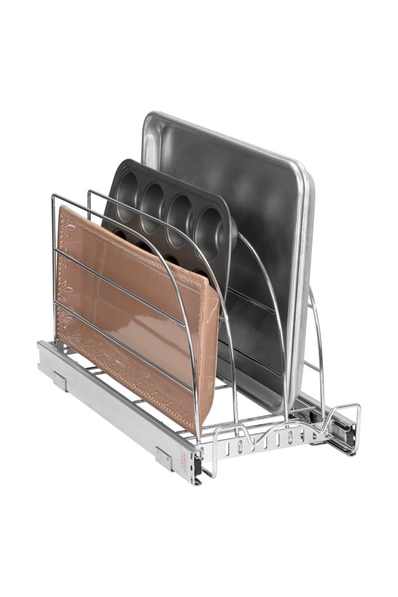 Hold N Storage Pull Out Bakeware Organizer 8.5” W x 21” L x 11” H Heavy Duty, Chrome