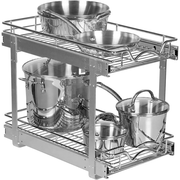 HOLDN’ STORAGE 2 Tier Pull Out Cabinet Organizer. Anti-Rust Chrome Finish - 12.5" W x 21" D x 16.5”H