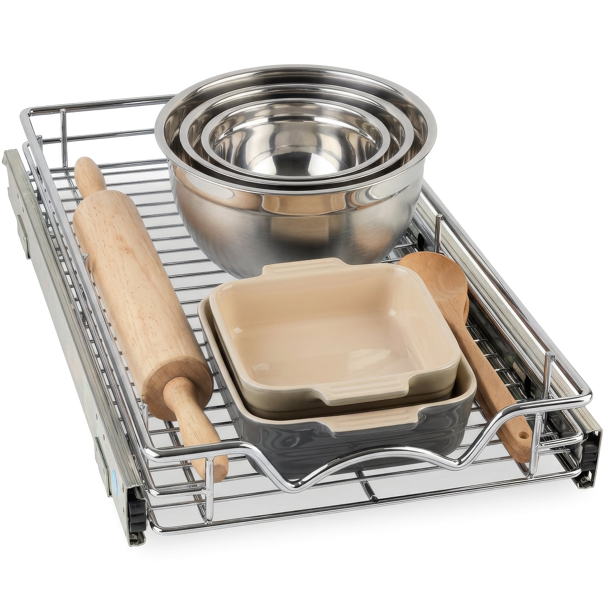 HOLDN' STORAGE Pull Out Cabinet Organizer, Heavy Duty 11" W x 17" D Chrome Steel Basket, 50 lb Capacity, Requries 12.25 Cabinnet Openning