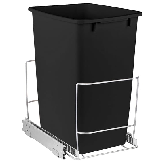HOLDN’ STORAGE Pull Out Trash Can Rack for Kitchen Cabinet, 7 Gallon / 28 Qt Garbage and Recycling Bin Organizer Heavy Duty Chrome Sliding Frame