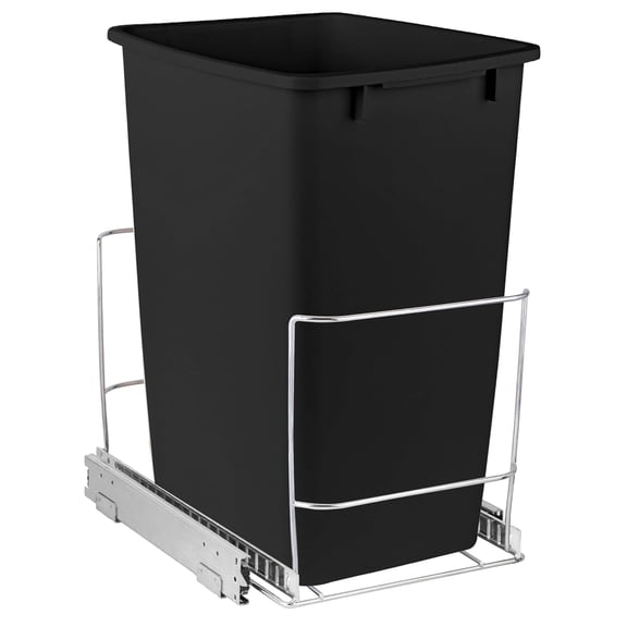 HOLDN’ STORAGE Pull Out Trash Can Rack for Kitchen Cabinet, 7 Gallon / 28 Qt Garbage and Recycling Bin Organizer Heavy Duty Chrome Sliding Frame