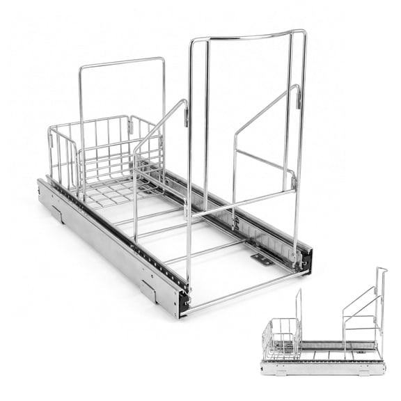 Pull Out Trash Can Under Cabinet - Adjustable, Heavy Duty, Anti Rust Chrome Finish - Trash Can Not Included - Dedicated Space for Disposable Trash Bags, Requires a 11 Cabinet Opening,