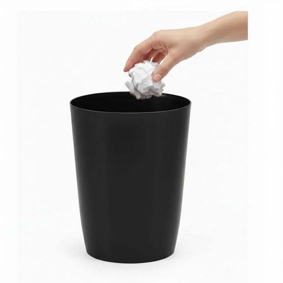 HOLDN’ STORAGE Small Trash Can with Open Top for Compact and Tight Spaces – 1.58 gal Capacity, Glossy Black
