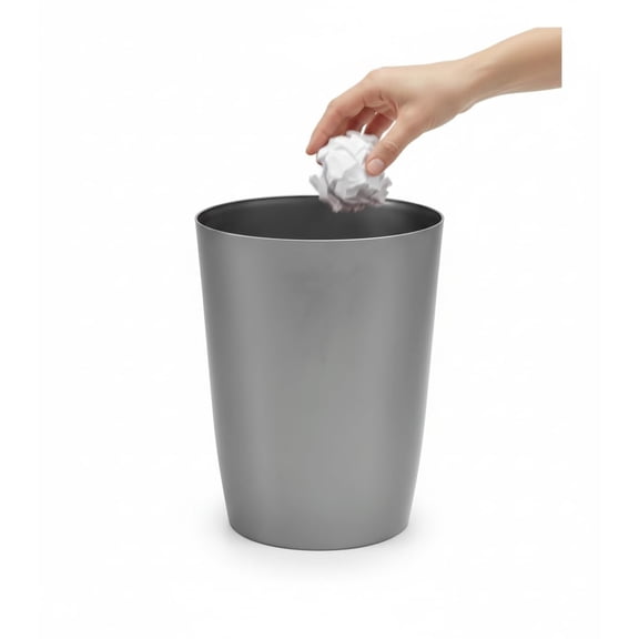 HOLDN’ STORAGE Small Trash Can with Open Top for Compact and Tight Spaces – 1.58 gal Capacity, Silver Brushed