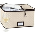 thumbnail image 1 of Wine Glass Storage Box with Dividers - Holds 12 Standard Size Wine Glasses up to 10" Tall - Stemware Storage Case - Protects Fine China - Durable Quilted Microfiber Bin with Carry Handles, 1 of 7