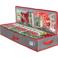 thumbnail image 1 of HOLDN' STORAGE Wrapping Paper Storage Container, Fits 27 Rolls Gift Wrap, Extra Pockets for Ribbons & Bows, Underbed Storage - Gray & Red Trim, 1 of 9