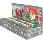 Hold N' Storage Wrapping Paper Storage Container. Fits up to 27 Rolls 1.37" Diam. Gray with White Snowflakes