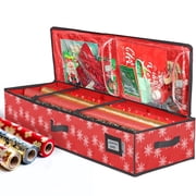 HOLDN STORAGE Wrapping Paper Storage Container, Fits 27 Rolls Gift Wrap, Extra Pockets for Ribbons & Bows, Underbed Storage - Red with White Snowflakes