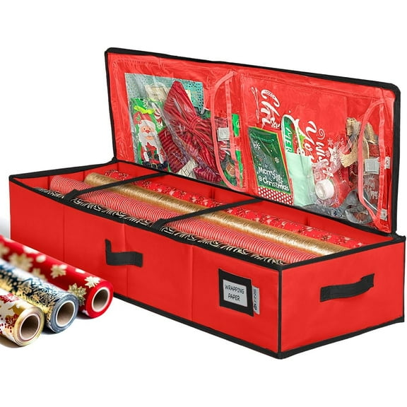Hold N' Storage Wrapping Paper Storage Container. Fits up to 27 Rolls 1.37" Diam. - Red