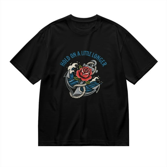 Hold On A Little Longer, Anchor Rose Print, Vintage T Shirt, Cotton T-Shirt for Men, 23554218,XL