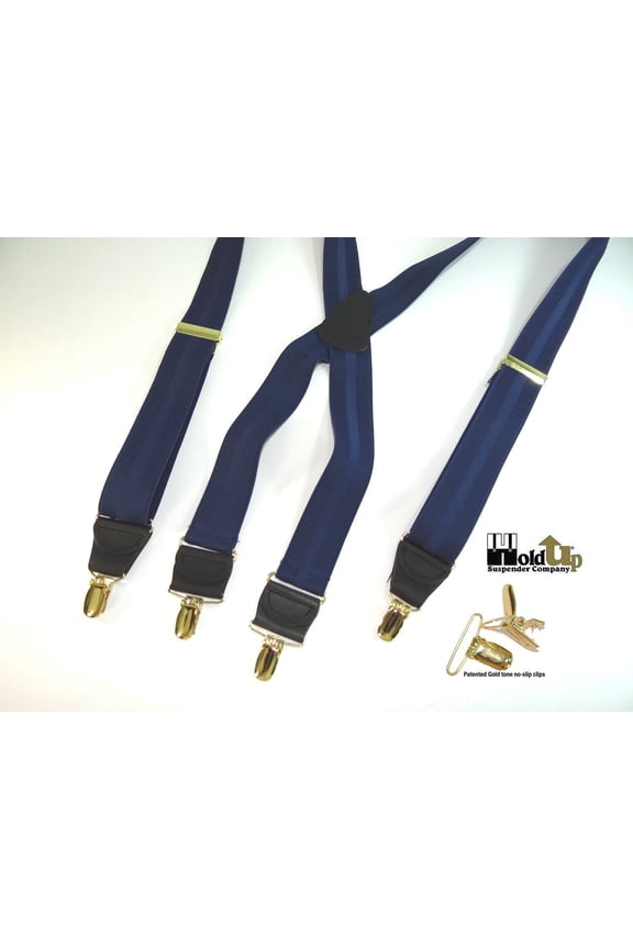 Hold-Ups Blue Stripe Jacquard 1 1/2" X-back style and Patented No-slip Gold Clips