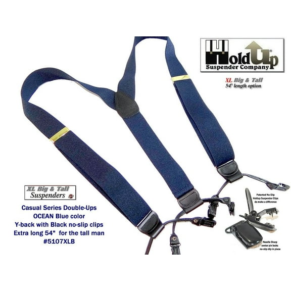 Hold-Ups Dark Ocean Blue Dual Clip XL Double-ups style with 1 1/2" 54" long straps and black No-slip Clips