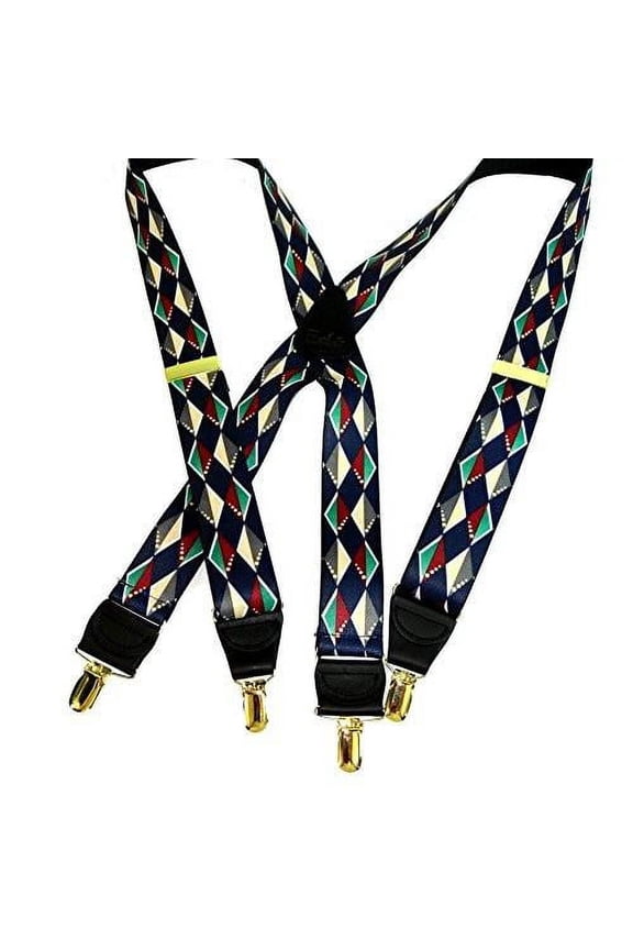 Hold-Ups Diamond Back Pattern Suspenders 1 3/8" in X-back w/ No-slip Gold Clips