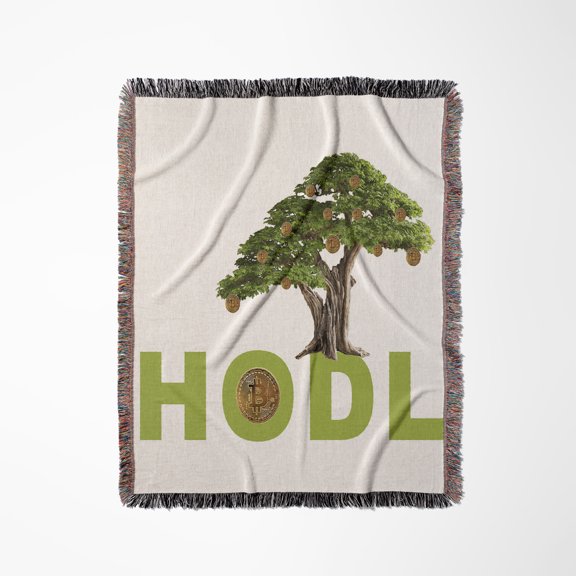 Hold With Gold Bitcoin And Tree With Green Leafs, Woven Blanket