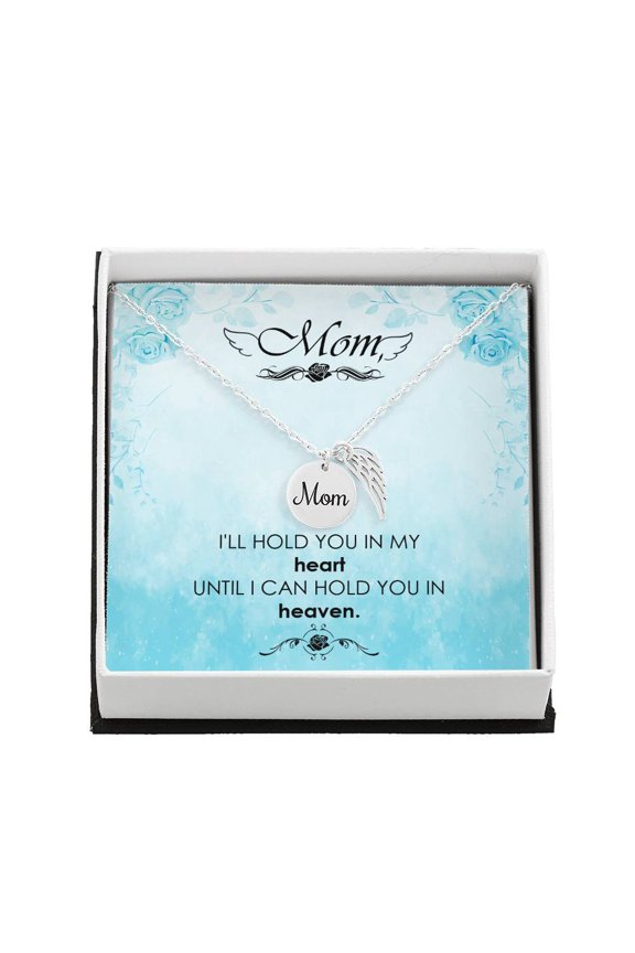 Hold You Mom Remembrance Necklace Angel Wing Charm, Stainless Steel 18-22'' Chain