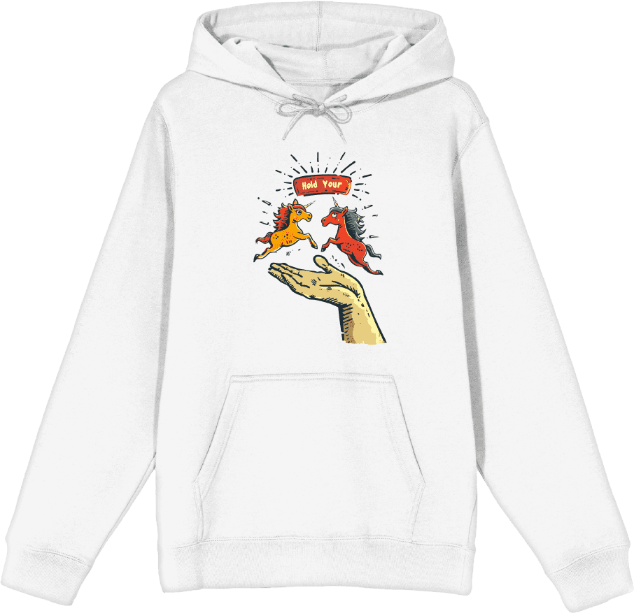 Hold Your Horses Humor Adult White Long Sleeve HoodieLarge