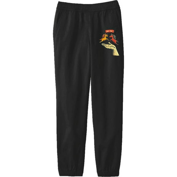 Hold Your Horses Humor Youth Black Jogger Pants-Medium