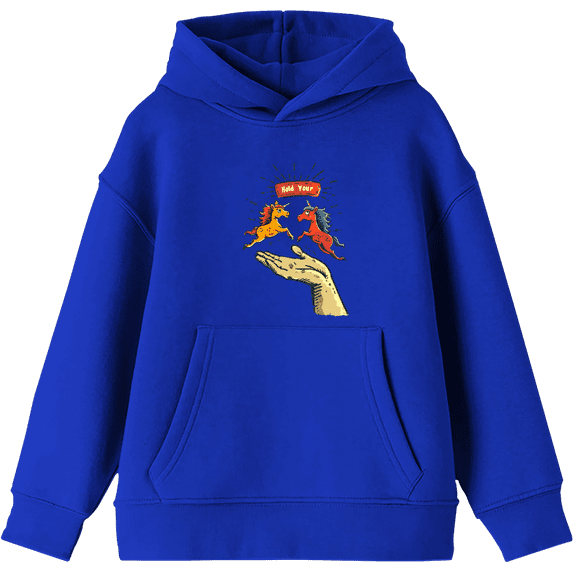 Hold Your Horses Humor Youth Royal Blue Long Sleeve Hoodie-Medium