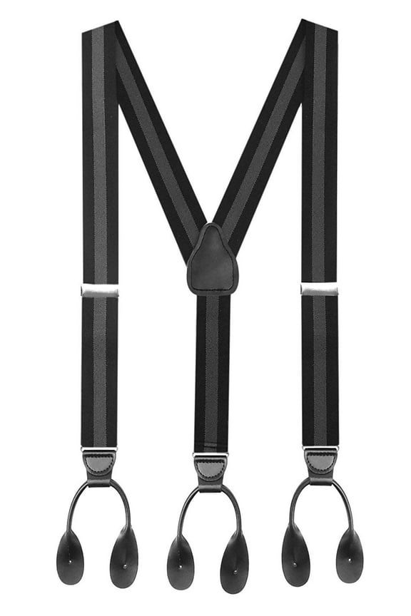 1 ΒΌ Fancy Stripes Solid Suspenders for Men Y-Back - Regimental Stripe Black