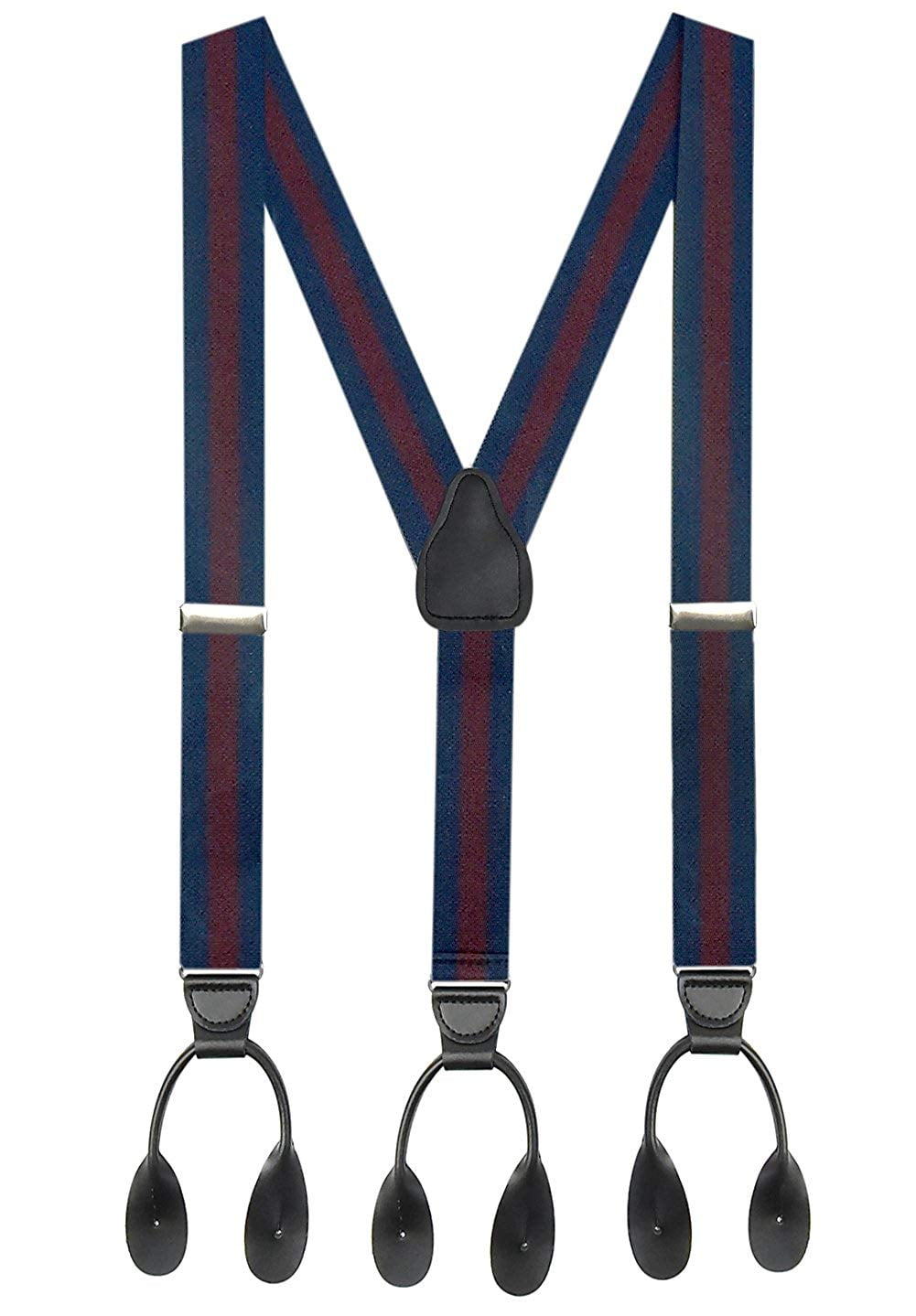 Hold'em 1 ¼ Fancy Stripes Solid Suspenders for Men Y-Back - Regimental Stripe Navy