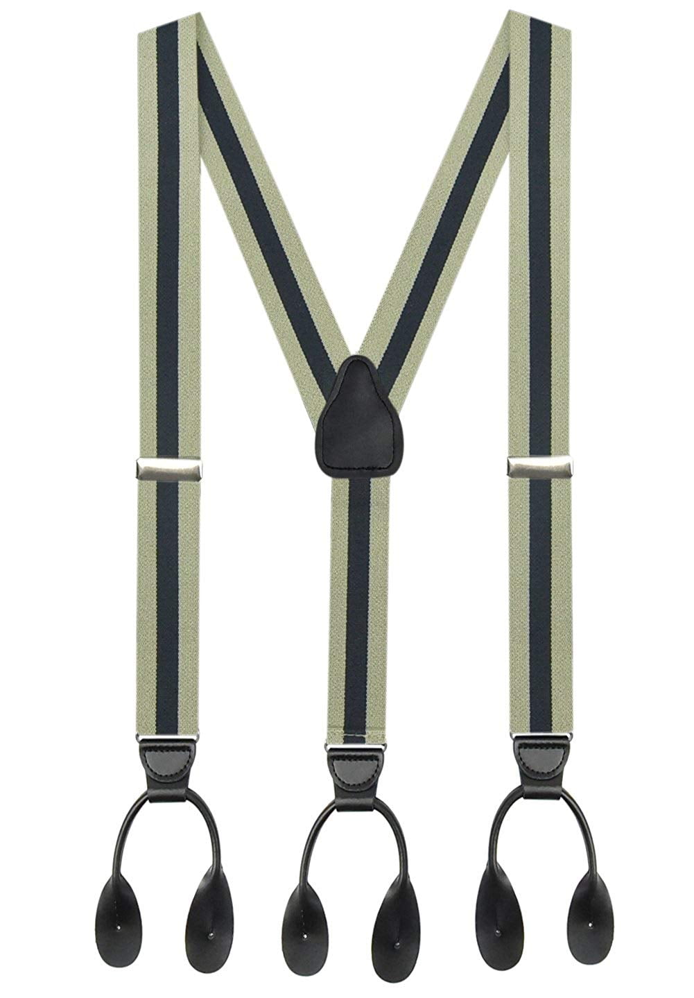 Hold'em 1 ¼ Fancy Stripes Solid Suspenders for Men Y-Back - Regimental Stripe Tan