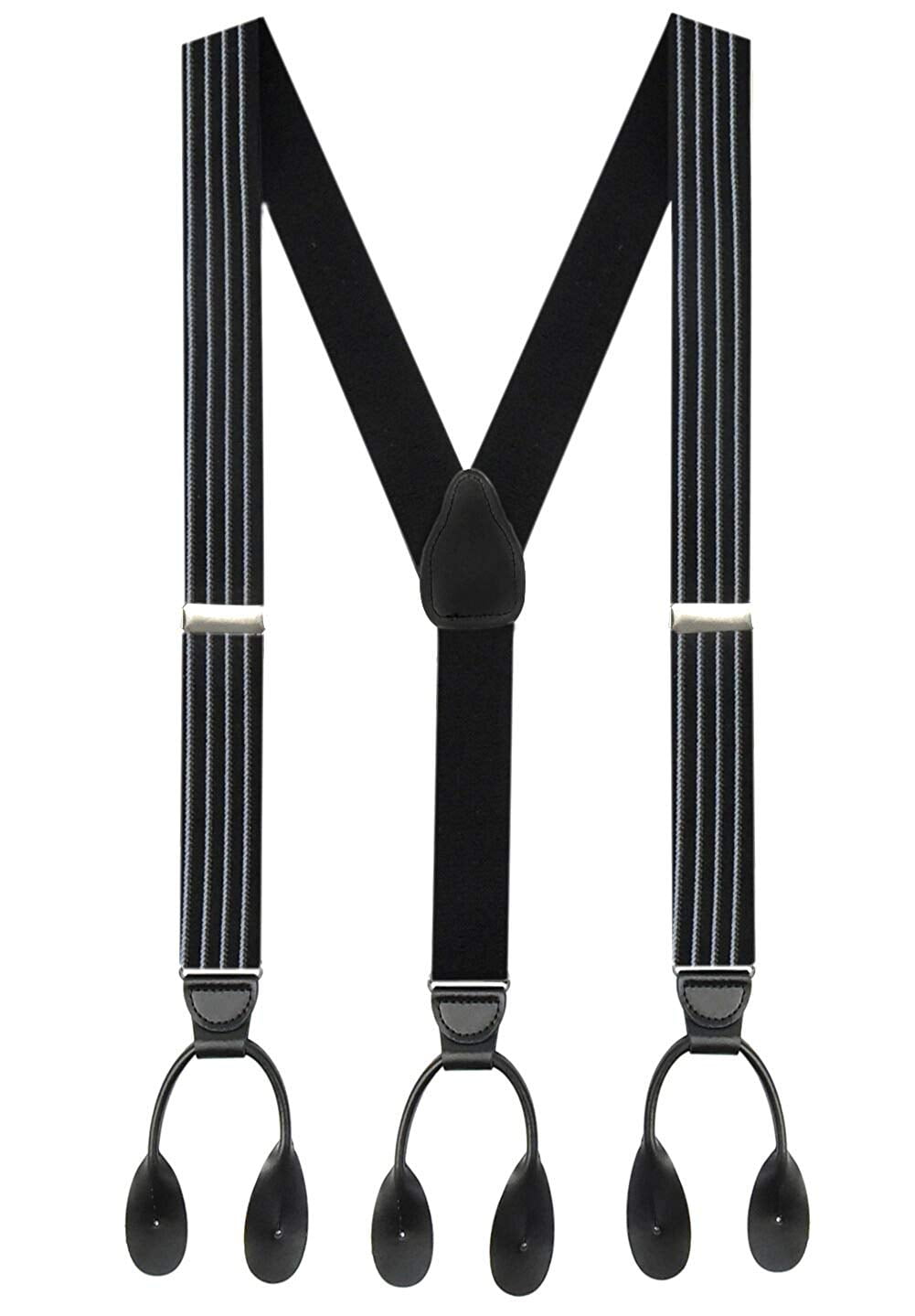Hold'em 1 ¼ Fancy Stripes Solid Suspenders for Men Y-Back - Summit Stripe Black
