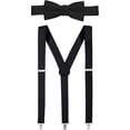 thumbnail image 1 of Hold'em 1" Teens & Men Suspender Pre-tied Bow Tie Set - Black (Tall 54"), 1 of 6