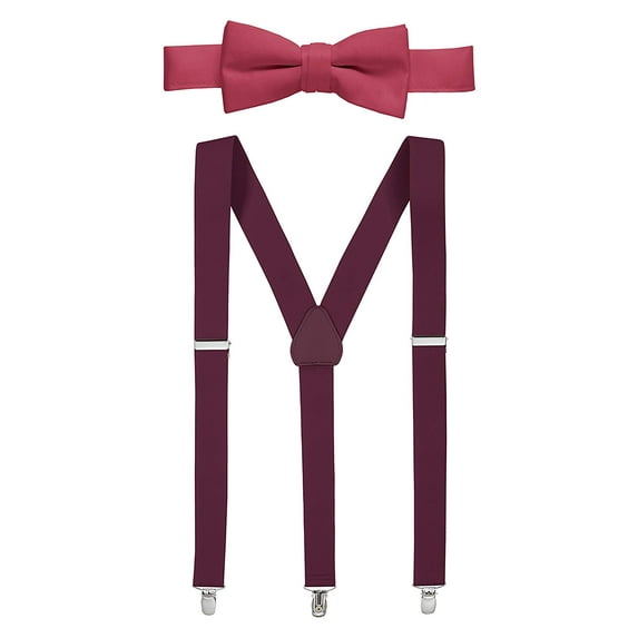 Hold'em 1" Teens & Men Suspender and Bow Tie Set Pre-Tied Bow Tie, Burgundy