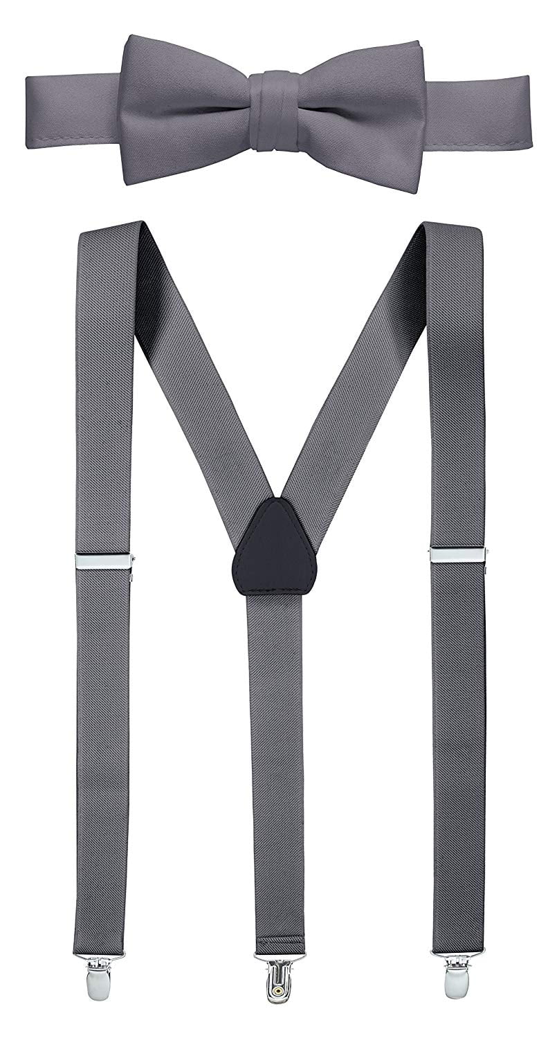 Hold’em 1" Teens & Men Suspender and Bow Tie Set Pre-Tied Bow Tie - Gray