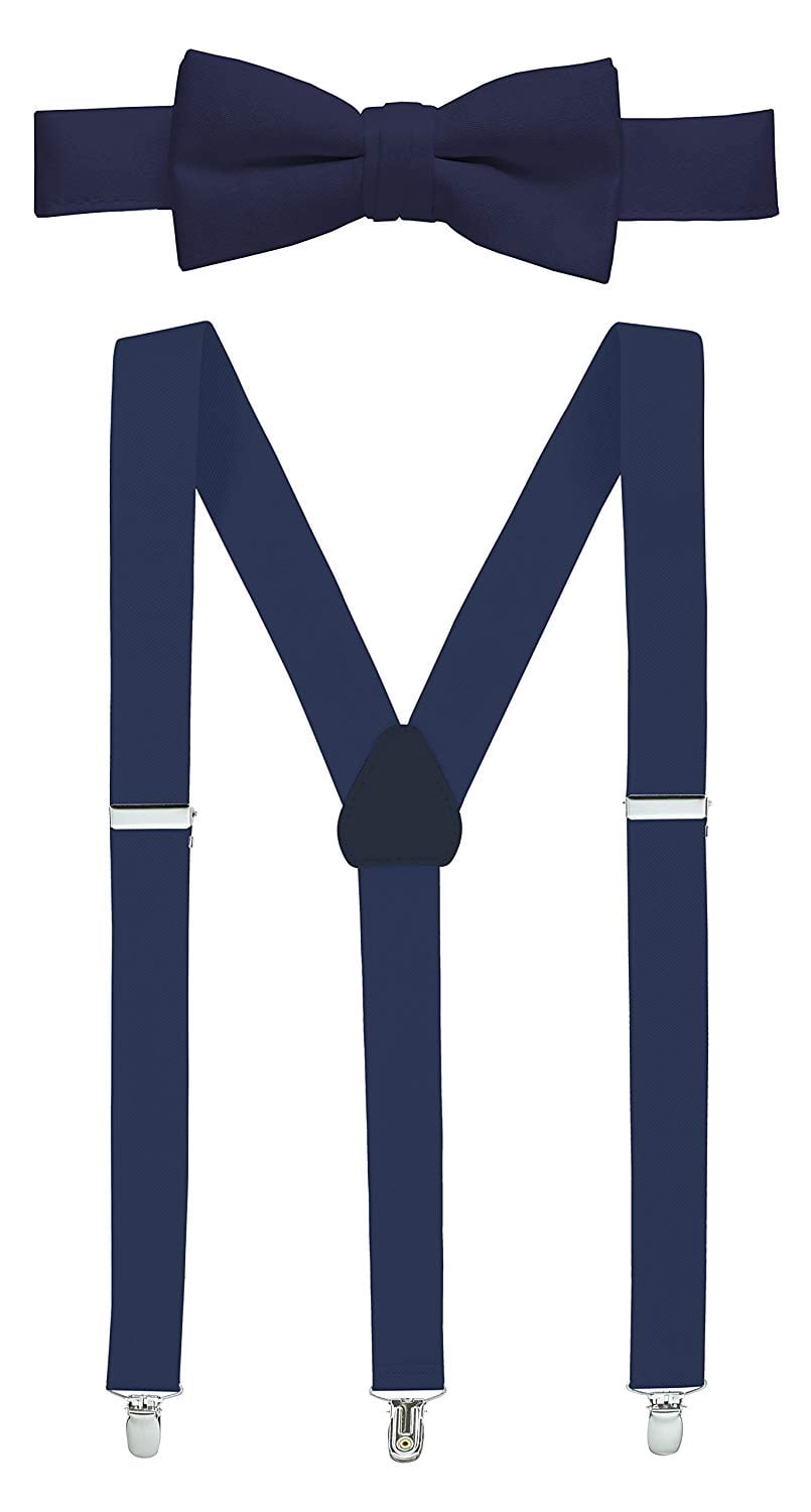 Hold'em 1" Teens & Men Suspender and Bow Tie Set Pre-Tied Bow Tie, Navy
