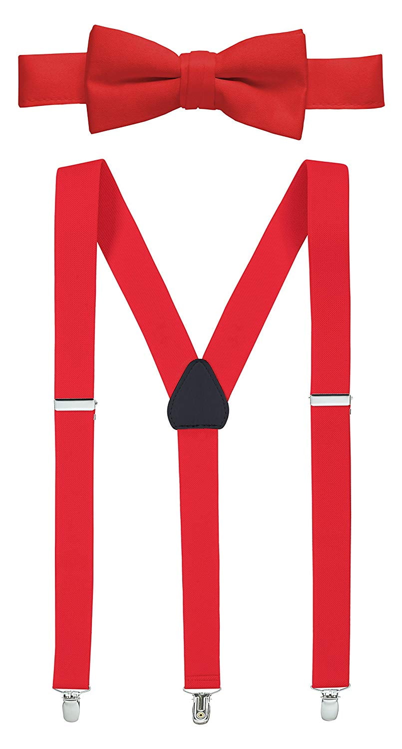 Hold’em 1" Teens & Men Suspender and Bow Tie Set Pre-Tied Bow Tie - Red