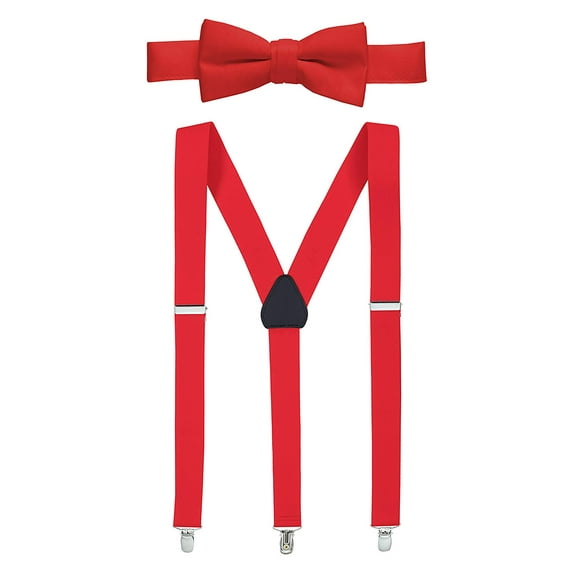 Hold’em 1" Teens & Men Suspender and Bow Tie Set Pre-Tied Bow Tie - Red