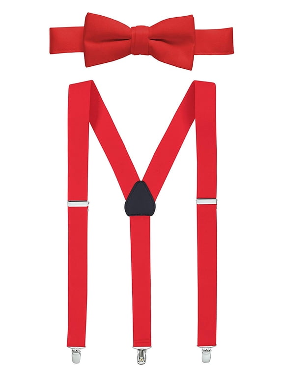Hold’em 1" Teens & Men Suspender and Bow Tie Set Pre-Tied Bow Tie - Red