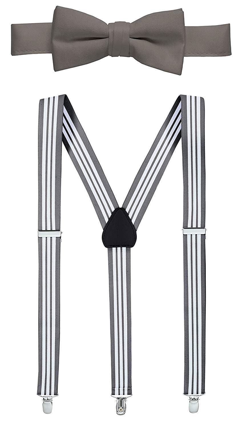 Hold’em 1" Teens & Men Suspender and Bow Tie Set Pre-Tied Bow Tie - Striped Grey and White